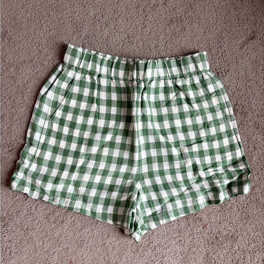 Green Checkered Women's Pull on Shorts